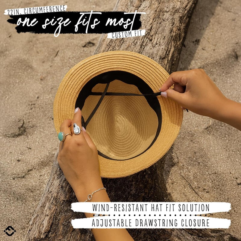 Funky Junque Women's Straw Fedora Sun Hat - UPF 50+ Protection, Short Brim, Stylish Woven Pattern - Image 3